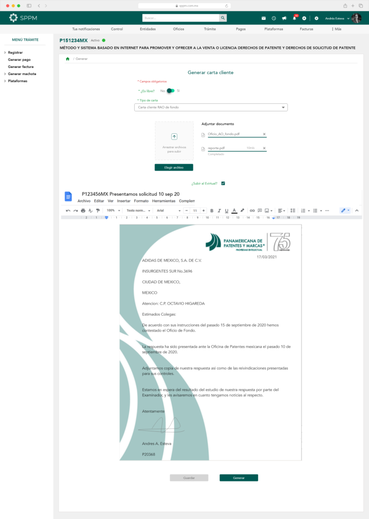 GEN-026 Generar carta cliente